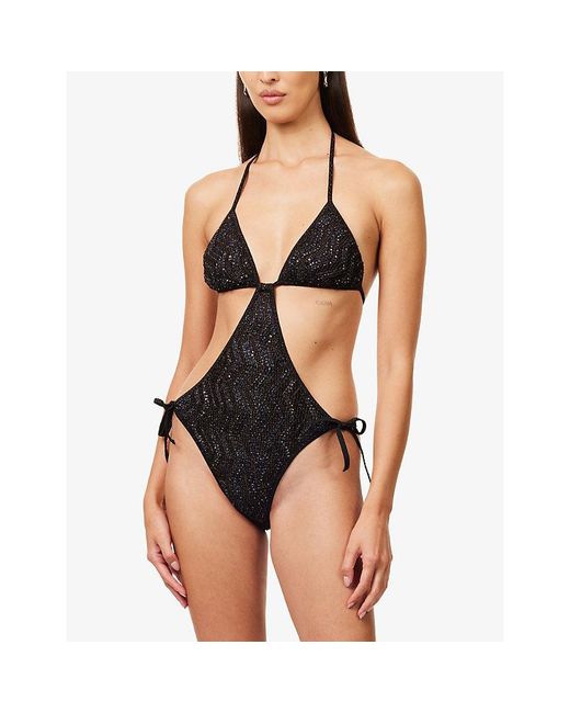 Missoni Black Cut-Out Lamé Knit Swimsuit