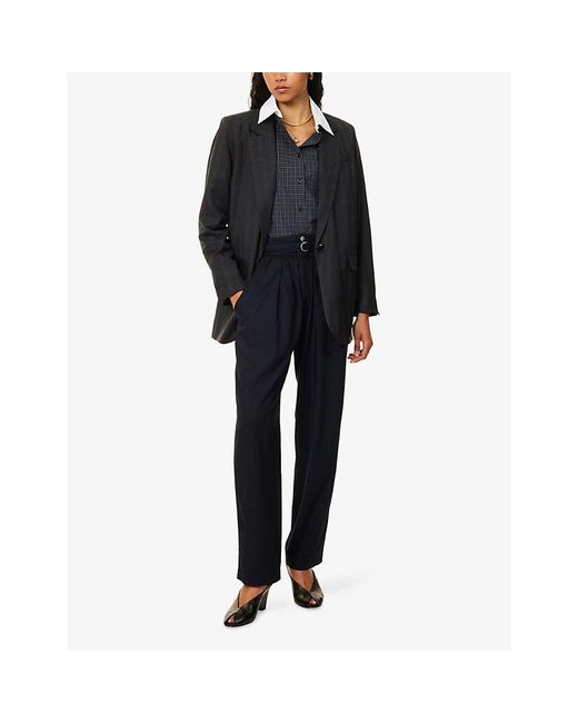 Isabel Marant Blue Celia Pleated Linen-Blend Trousers