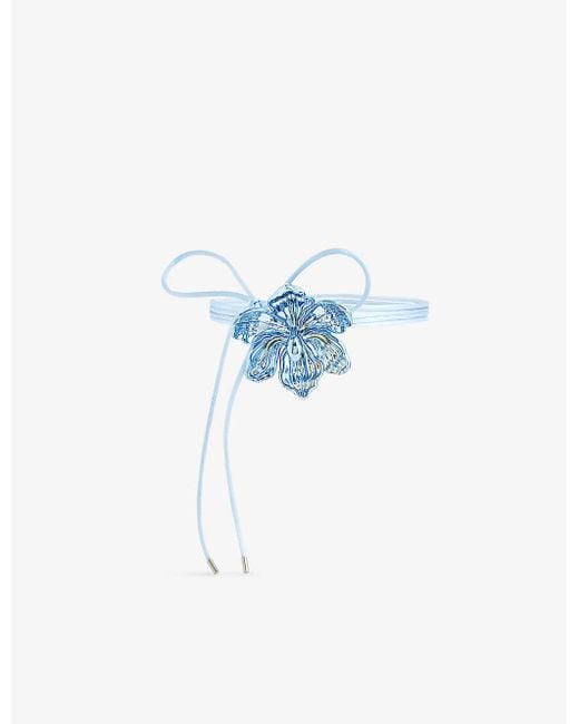 Hugo Kreit Blue Iris Flower-pendant Satin And Acrylic Necklace