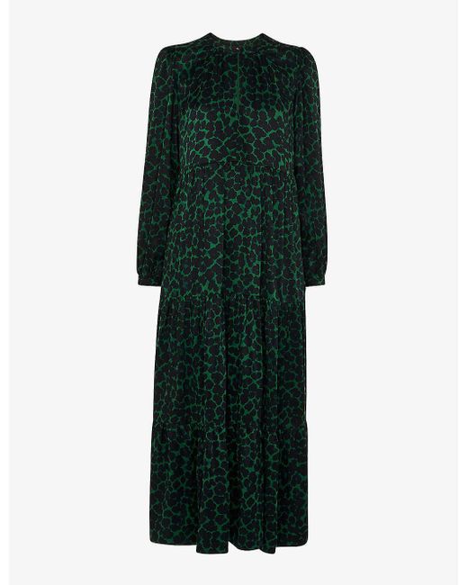Whistles Animalprint Tiered Woven Midi Dress in Green Lyst