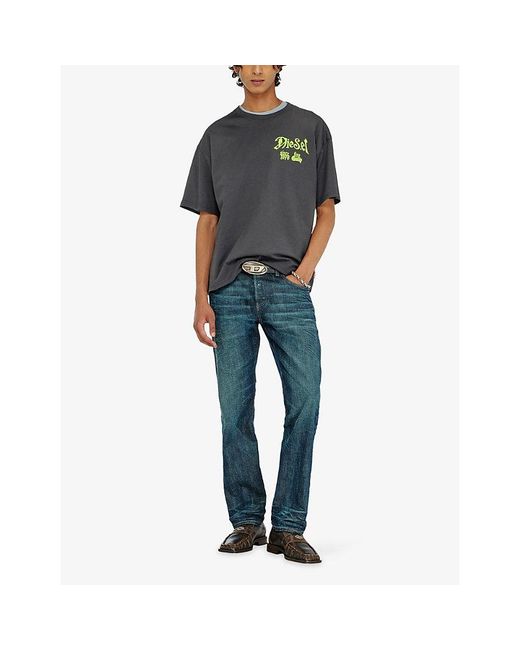 DIESEL Blue Flock Graphic-Print Cotton T-Shirt for men