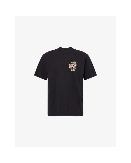 ANTI SOCIAL SOCIAL CLUB Black Printed Crewneck Cotton-Jersey T-Shirt for men