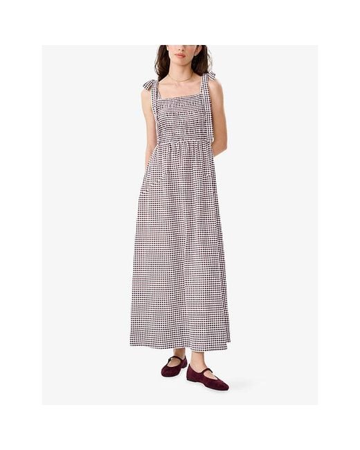 OMNES Purple Dixie Gingham Cotton Midi Dress
