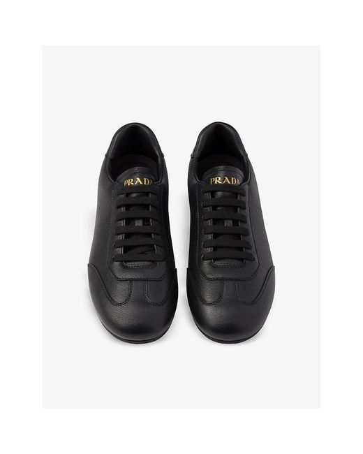 Prada Black Brand-plaque Panelled Leather Low-top Trainers