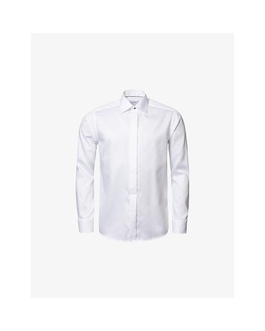 Eton of Sweden White Cutaway-Collar Contemporary-Fit Cotton-Dobby Tuxedo Shirt for men