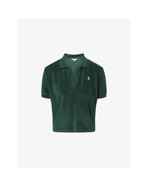 Sporty & Rich Green Embroidered-Logo Cotton-Terry Polo Shirt