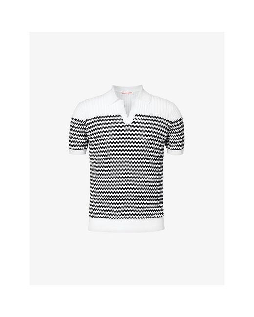 Orlebar Brown White Canet Stripe Cotton-knitted Polo Shirt for men