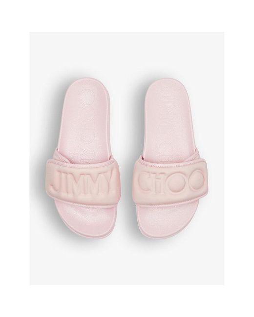 Jimmy Choo Pink Fitz Logo-debossed Synthetic And Leather Sliders
