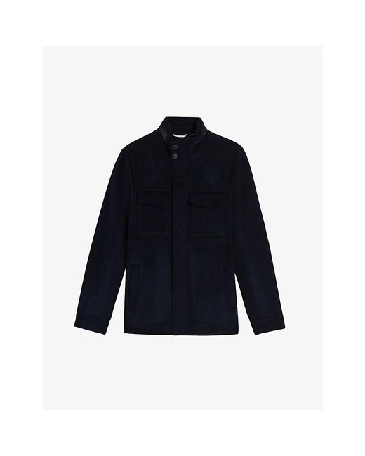 Ted Baker Blue Knowl Funnel-neck Regular-fit Wool Field Jacket for men