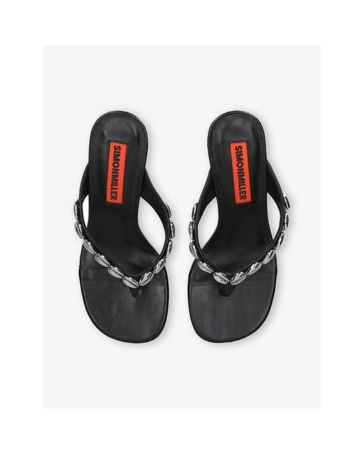 Simon Miller Black Soleil Shell Heeled Leather Wedges