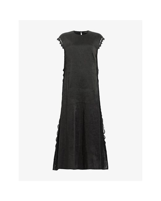 AllSaints Lyra Lace-Embroidered Cap-Sleeve Linen And Silk-Blend Midi Dress in Black | Lyst AllSaints Lyra Lace-Embroidered Cap-Sleeve Linen And Silk-Blend Midi Dress in Black | Lyst