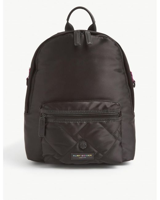 Kurt Geiger Womens Black Quilted Logo-embellished Recycled-nylon Backpack