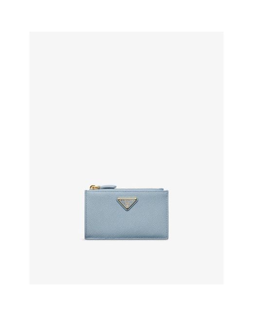 Prada Blue Graphic-Print Leather Card Holder