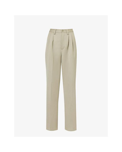 Anine Bing Natural Carrie Wide-leg High-rise Wool Trousers