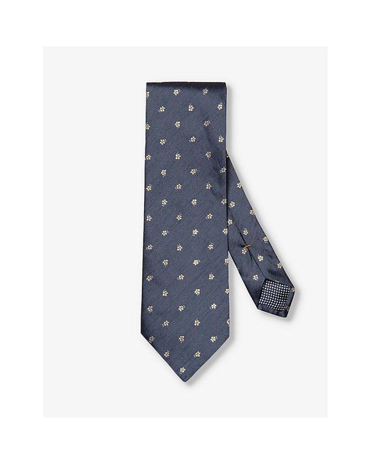 Eton of Sweden Blue Patterned Silk And Linen Tie for men