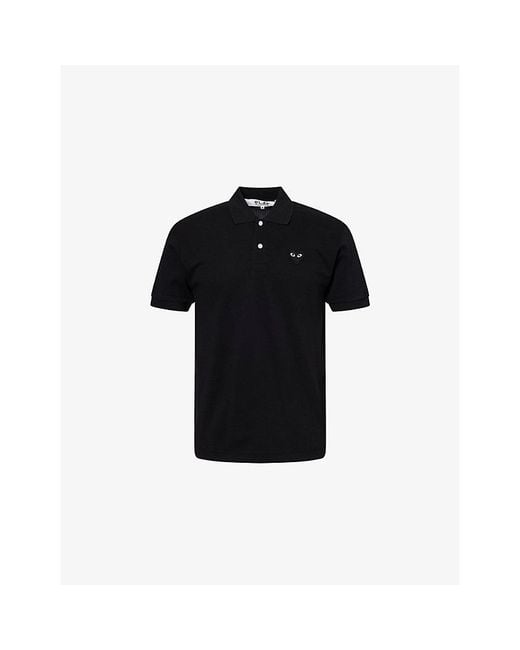 COMME DES GARÇONS PLAY Black Logo-Patch Short-Sleeve Cotton Polo Shirt for men