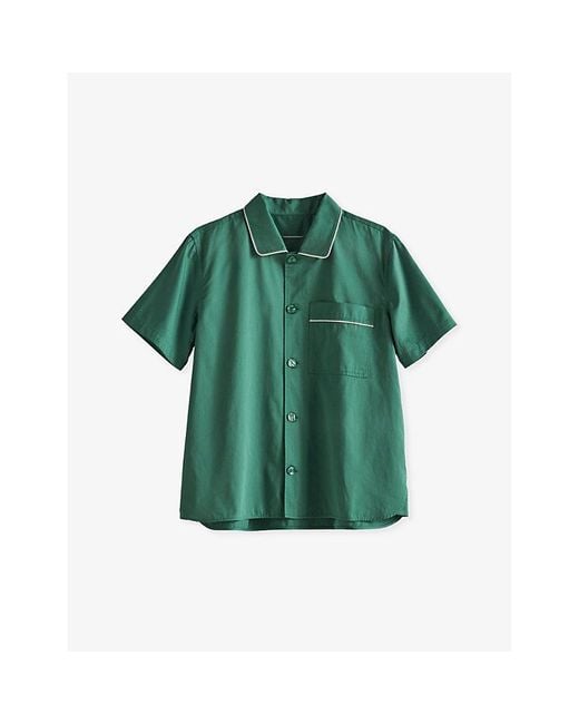 Hay Green Outline Contrast-Trim Cotton Pyjama Shirt