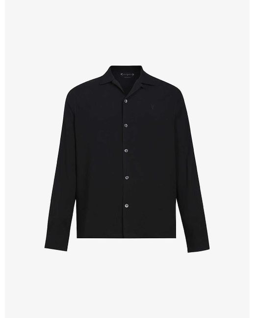 AllSaints Black Venice Brand-embroidered Regular-fit Woven Shirt for men