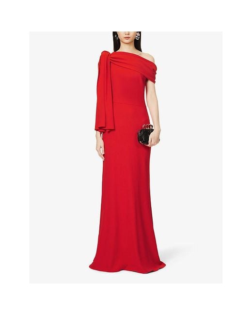 Alexander McQueen Red Cowl-neckline Sleeveless Woven Maxi Dress