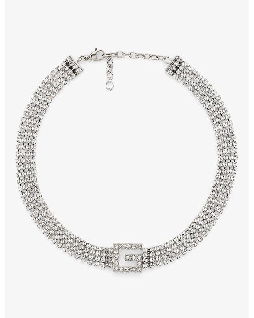 Gucci White Crystal-embellished Palladium-toned Necklace