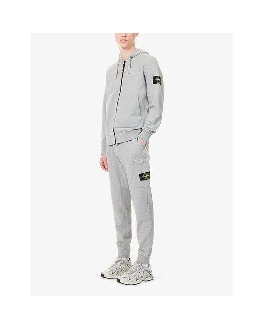 Stone Island Gray Brand-Badge Cotton-Fleece Jogging Bottoms for men