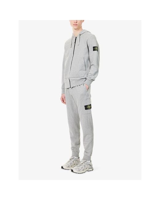 Stone Island Gray Brand-Badge Cotton-Fleece Jogging Bottoms for men