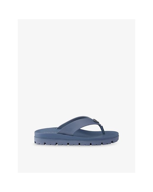 Prada Blue Triangle-Logo Rubber Thong Sandals for men