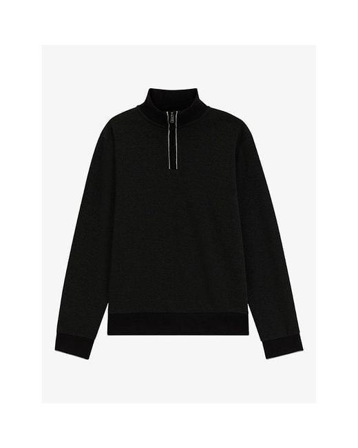 Boss Black Funnel-Neck Half-Zip Cotton Sweatshirt for men