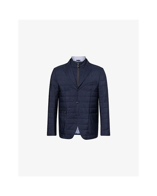 Corneliani Blue Zipped-Insert Quilted Woven Blazer for men