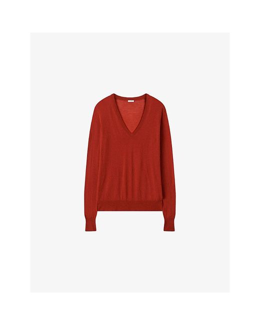 Joseph Red Cashair V-Neck Cashmere Jumper