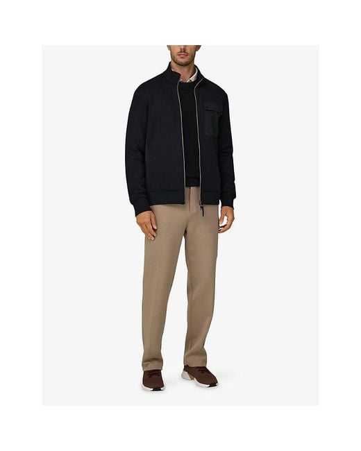 Boggi Black Patch-Pocket Zipped Cotton-Blend Sweatshirt for men