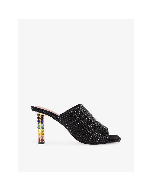 Kurt Geiger Black Mayfair Crystal-Embellished Heeled Woven Mules