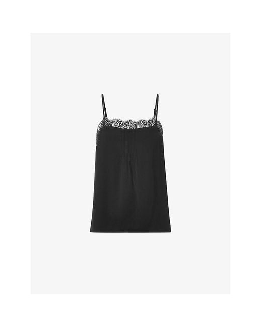 Whistles Black Lace-Trim Crepe Cami Top