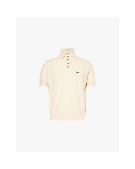 Vivienne Westwood Natural Aw24-Off Alex Logo-Embroidered Organic-Cotton And Cashmere Polo Shirt for men