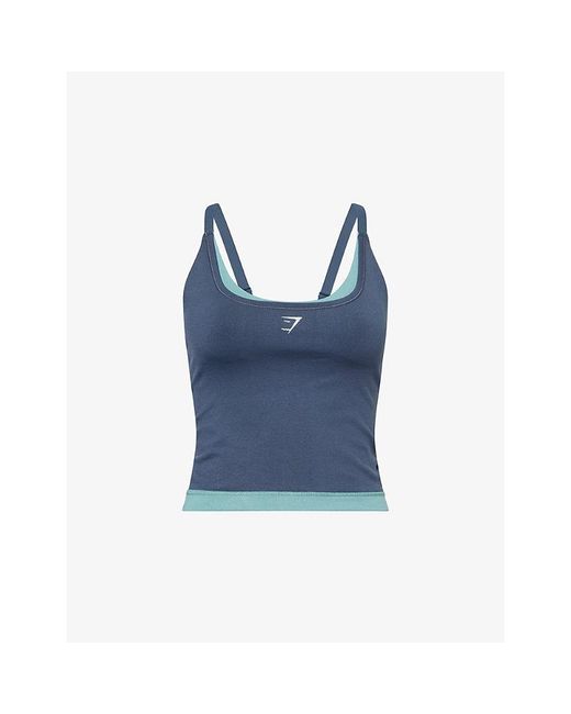 GYMSHARK Blue Interval Seamless Midi Jersey Tank Top
