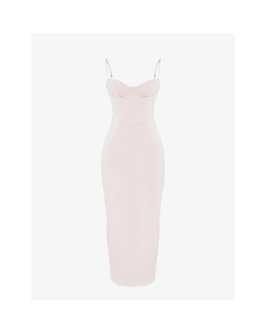 House Of Cb White Stefania Fitted Satin Maxi Dress