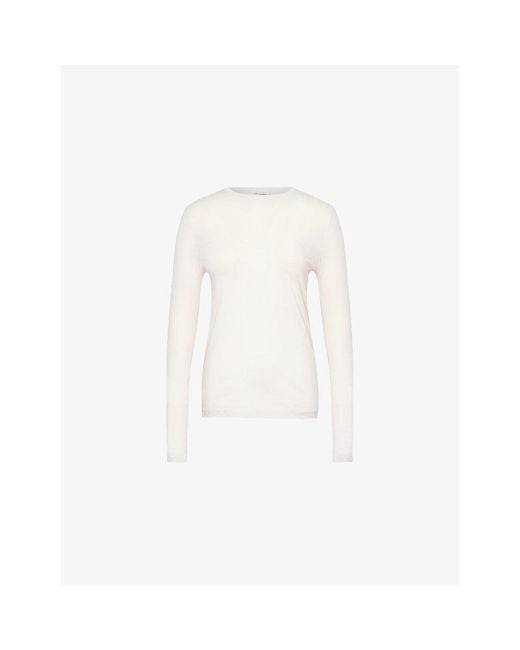 Skin White Long-Sleeved Round-Neck Cotton T-Shirt