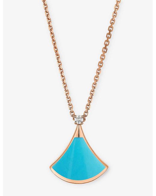 BVLGARI Blue Divas' Dream 18ct Rose-gold, 0.03ct Brilliant-cut Diamond And Turquoise Pendant Necklace
