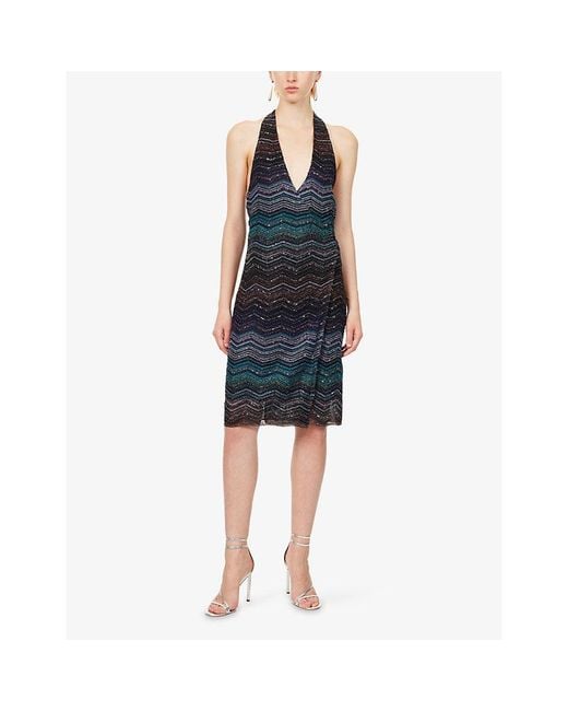 Missoni Blue Longuette Halterneck Knitted Mini Dress