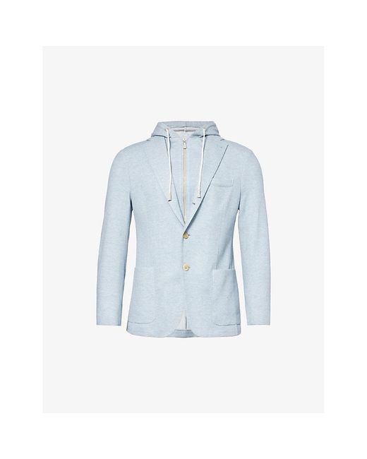 Eleventy Blue Single-breasted Hooded Cotton And Cashmere-blend Blazer for men