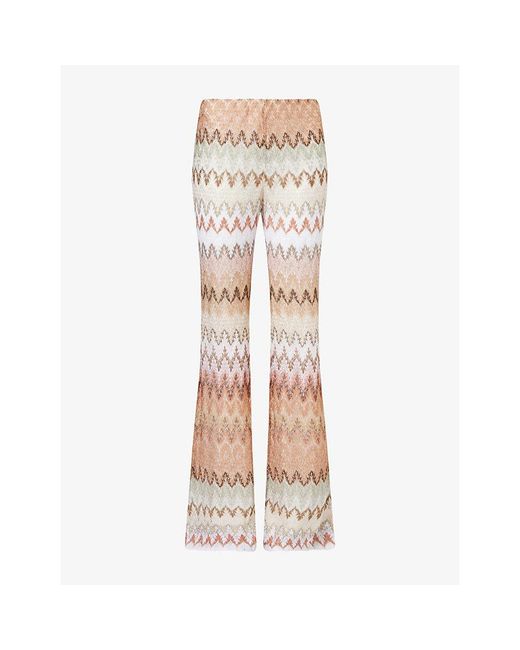 Missoni Natural Zigzag Flared-Leg Knitted Trousers