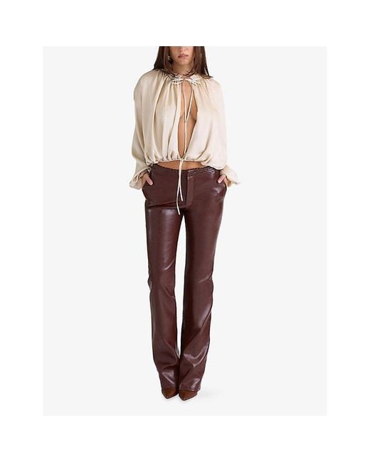 House Of Cb Natural Talia Tie-Neck Satin Blouse