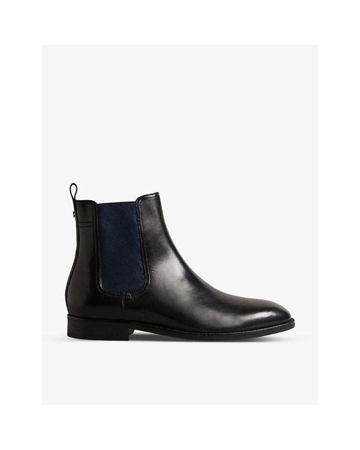Ted Baker Black Lineus Pattern-embellished Leather Chelsea Boots for men