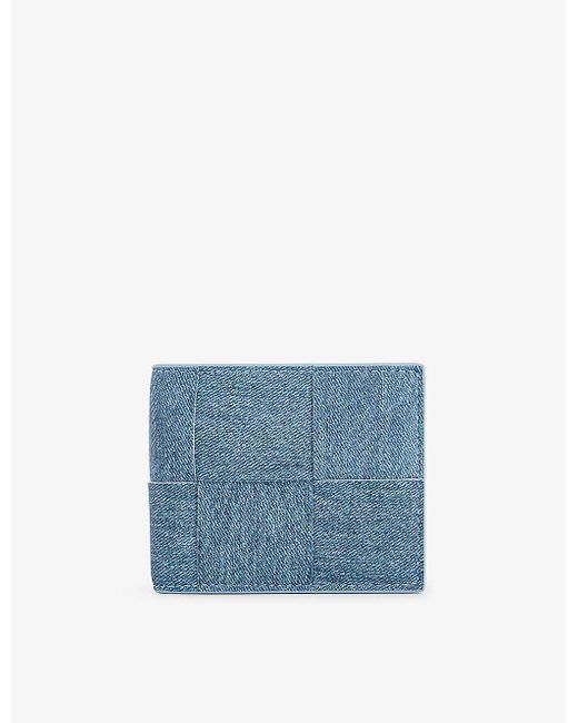 Bottega Veneta Blue Intrecciato-woven Denim-print Leather Wallet for men