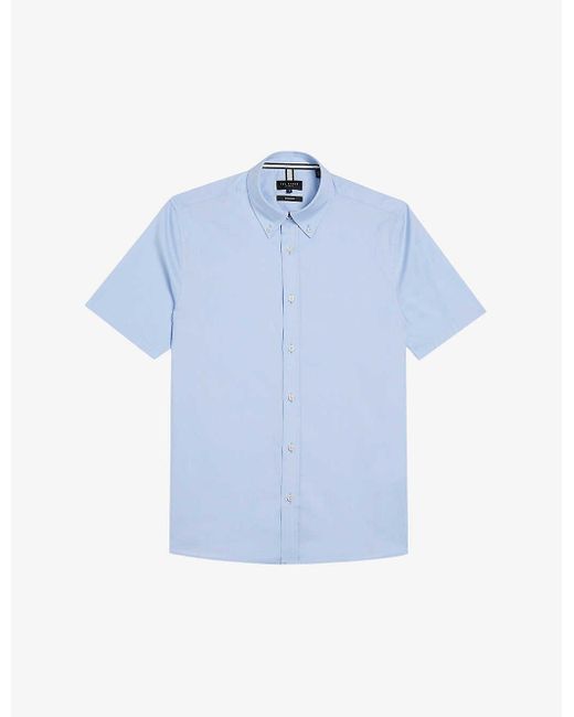 Ted Baker Blue Aldgte Slim-fit Short-sleeve Cotton Shirt for men
