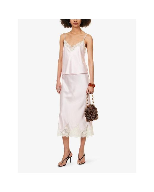 Reformation Pink Teddy Lace-Trim Silk Top