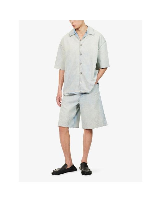 Loewe White Anagram Short-Sleeve Denim Shirt for men