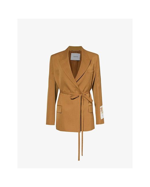 Erdem Brown Brand-patch Belted Relaxed-fit Woven-blend Blazer