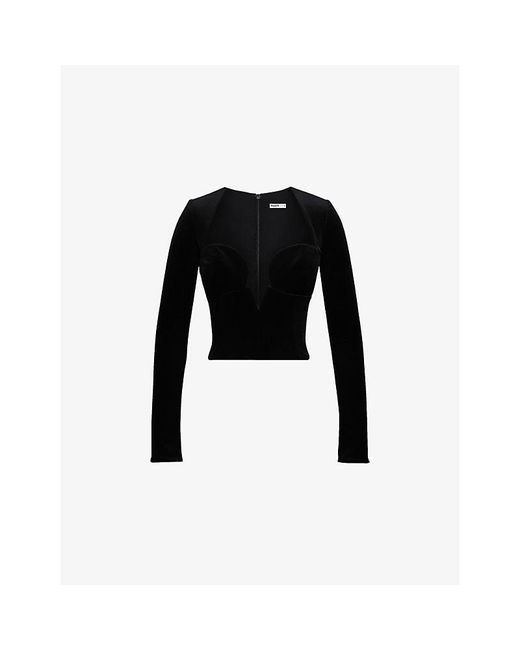 House Of Cb Black Sierra Long-Sleeve Velvet-Jersey Corset Top