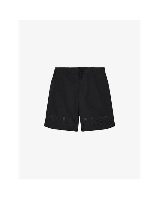 AllSaints Black Nexus Logo-Print Woven Shorts for men